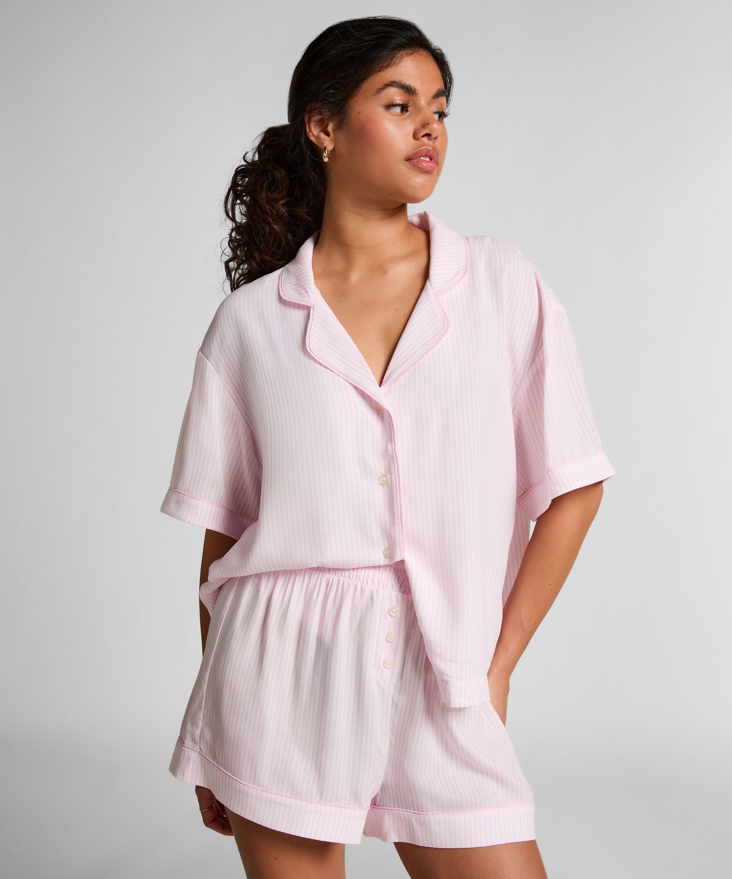 Geweven pyjamashort, Roze