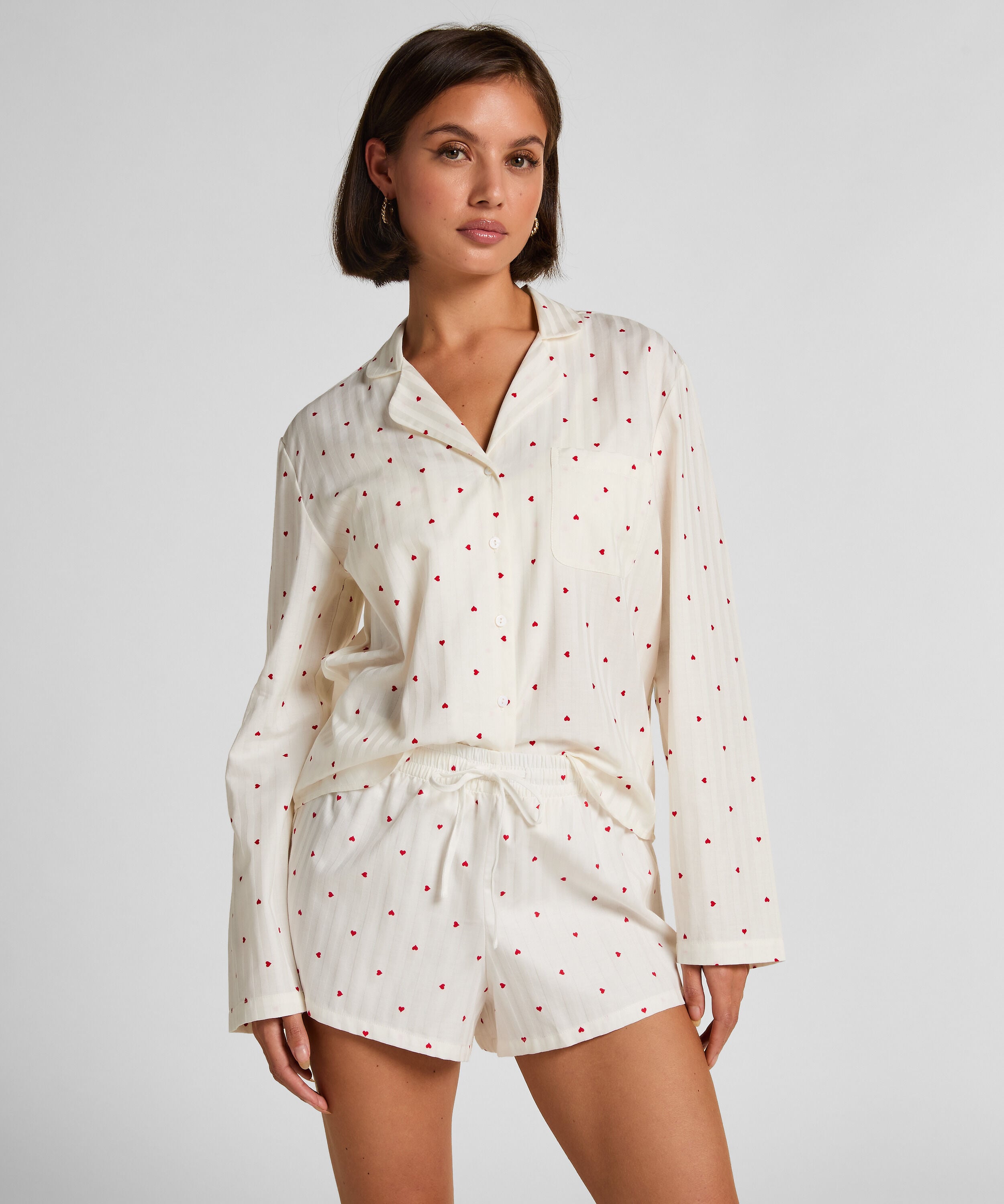 Katoenen short met Hartjes, Wit