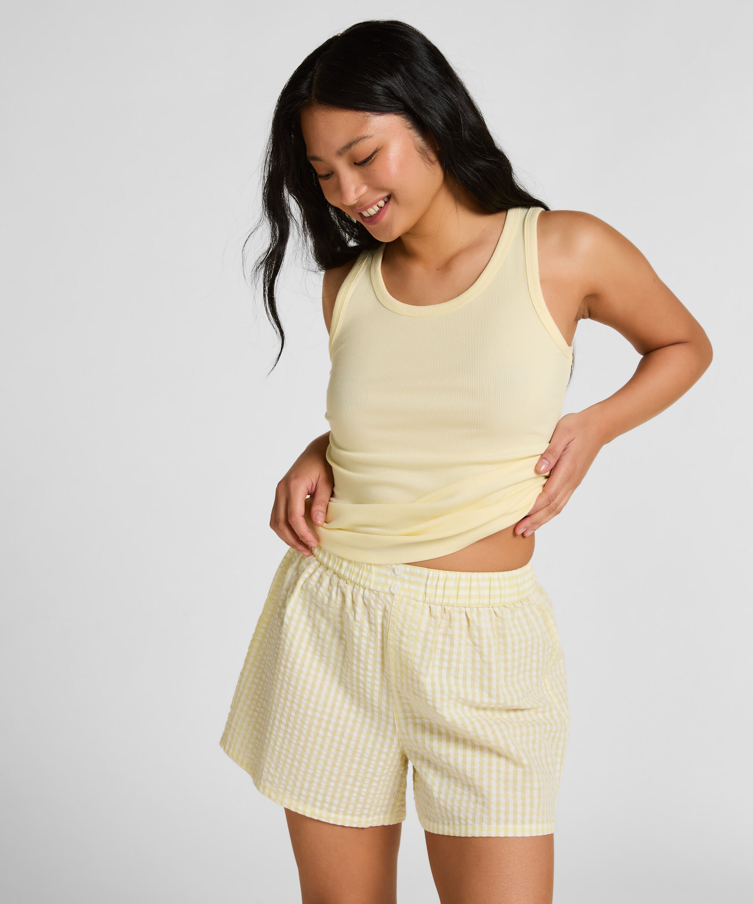 Pyjama Short Seersucker, Geel