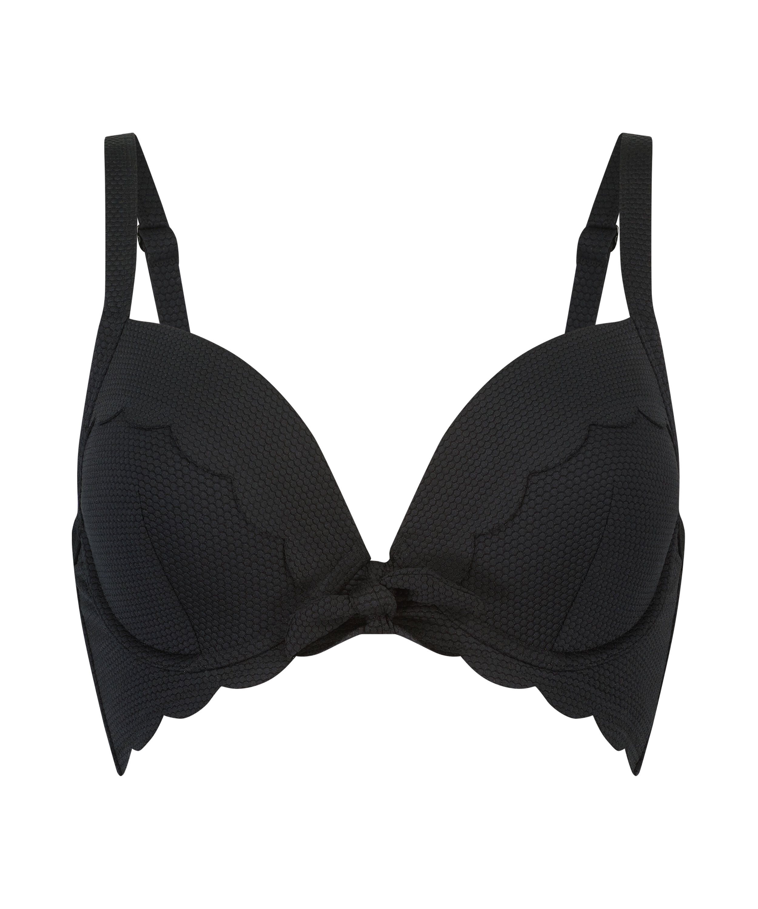 Voorgevormde beugel bikinitop Scallop, Zwart