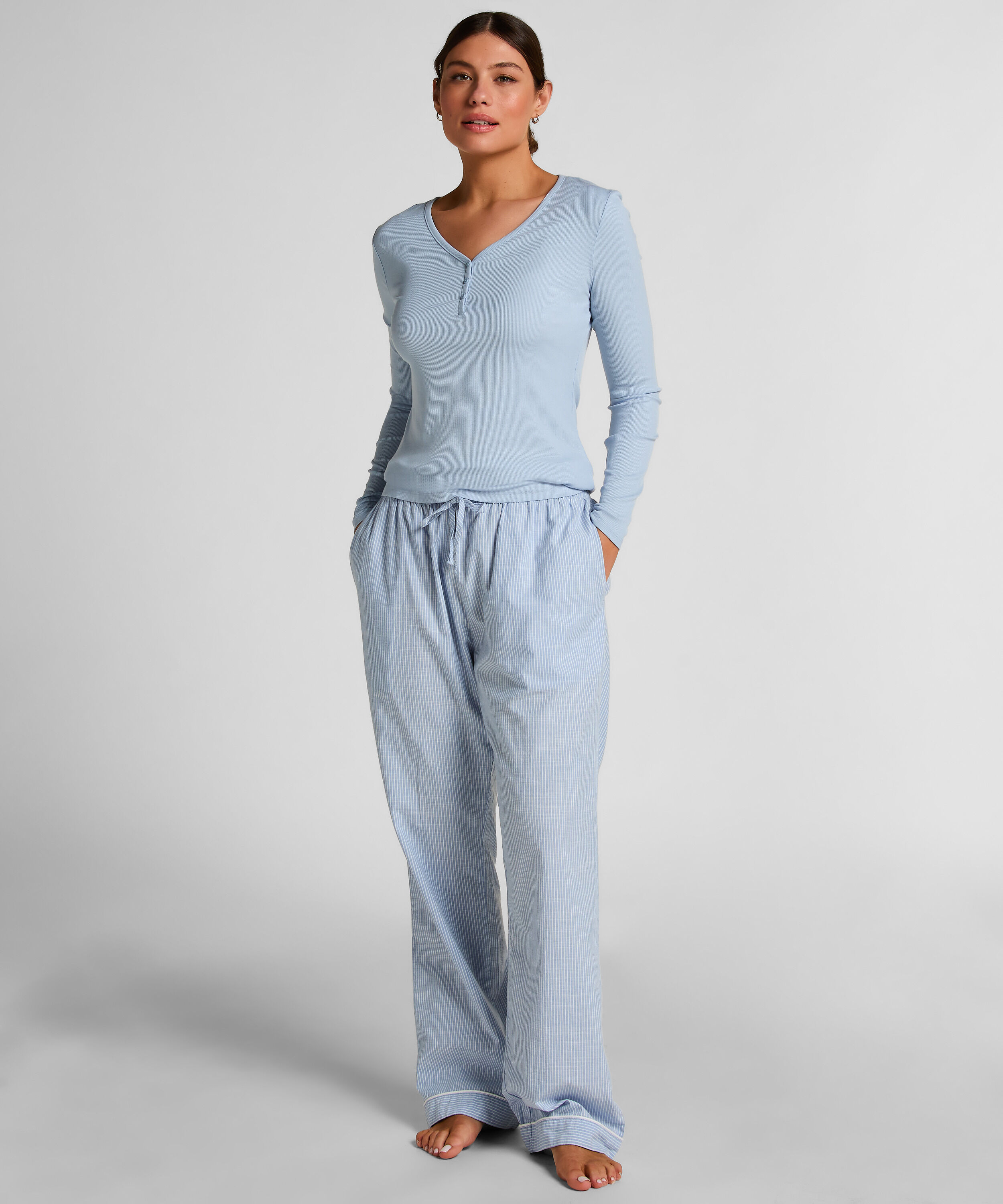 Pyjamatop met lange mouwen Henley