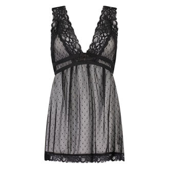 Slipdress Mesh Lace, Zwart