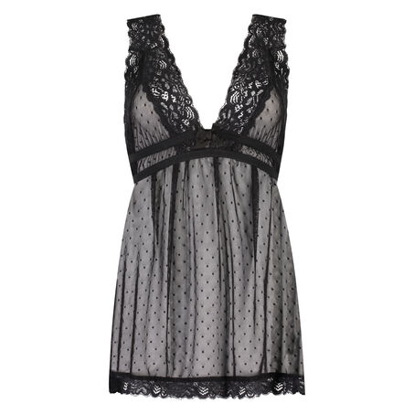 Slipdress Mesh Lace, Zwart