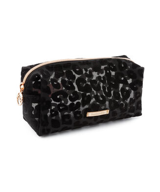 Make up tas mesh leopard, Zwart
