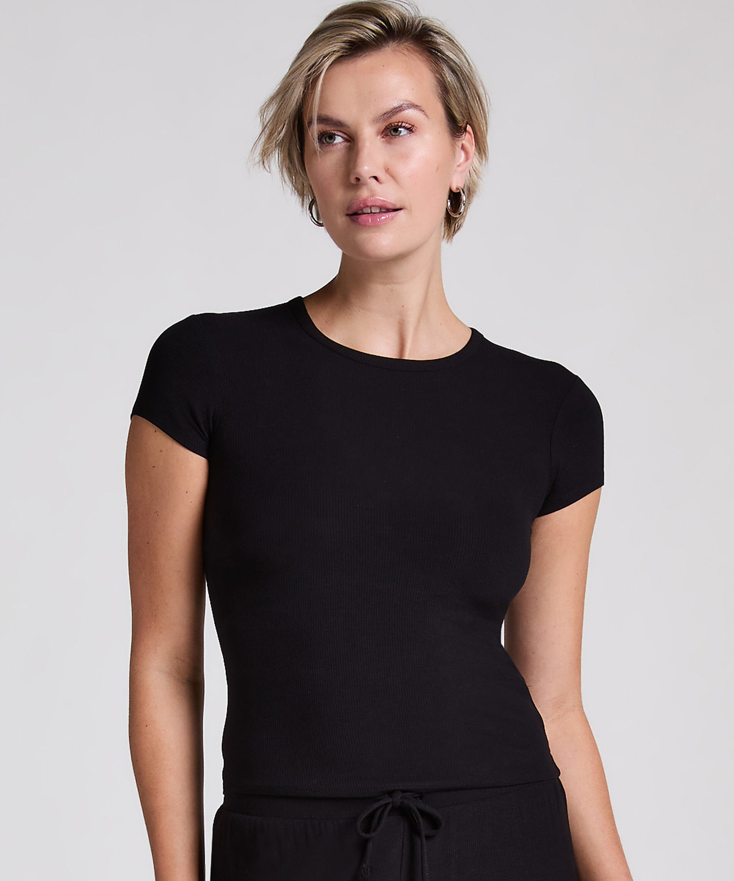 Pyjamatop Rib Essential, Zwart