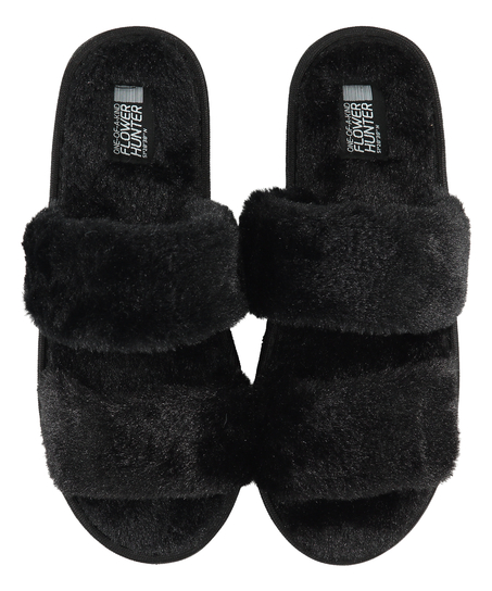 Fake Fur Slippers Kim Petras, Zwart