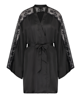 Kimono Satin Lace, Zwart
