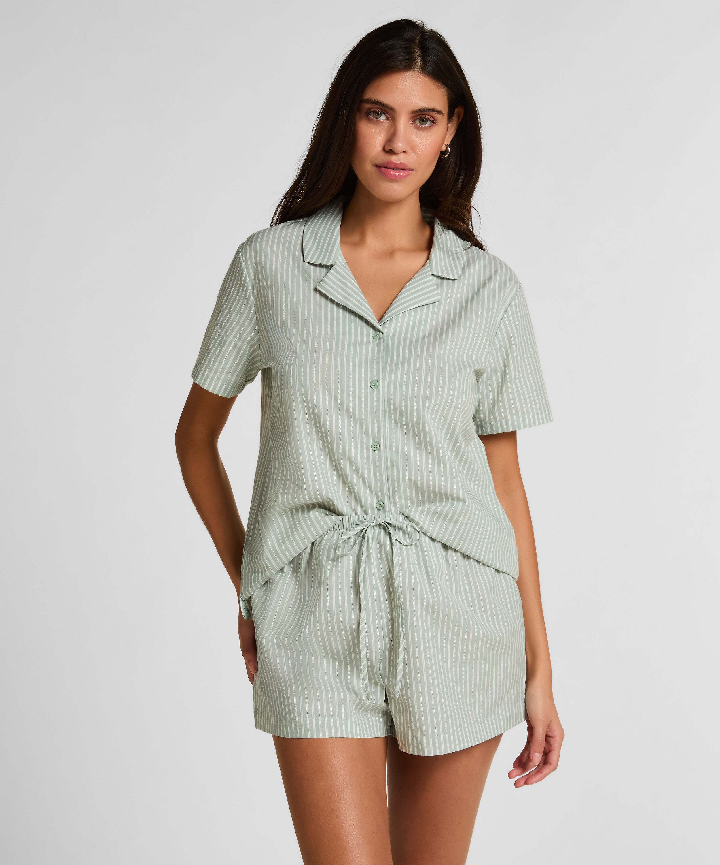 Geweven Short met Strepen, Groen Geweven Short met Strepen, Groen