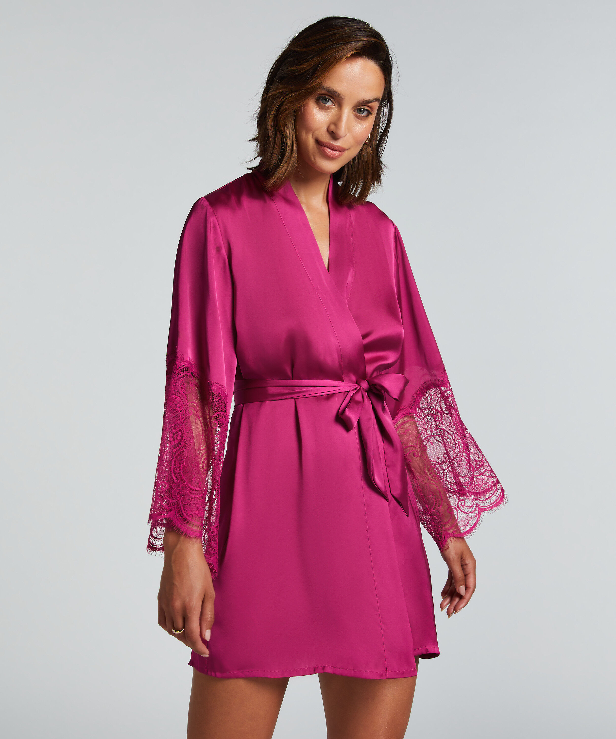 Kimono Satin, Roze Kimono Satin, Roze