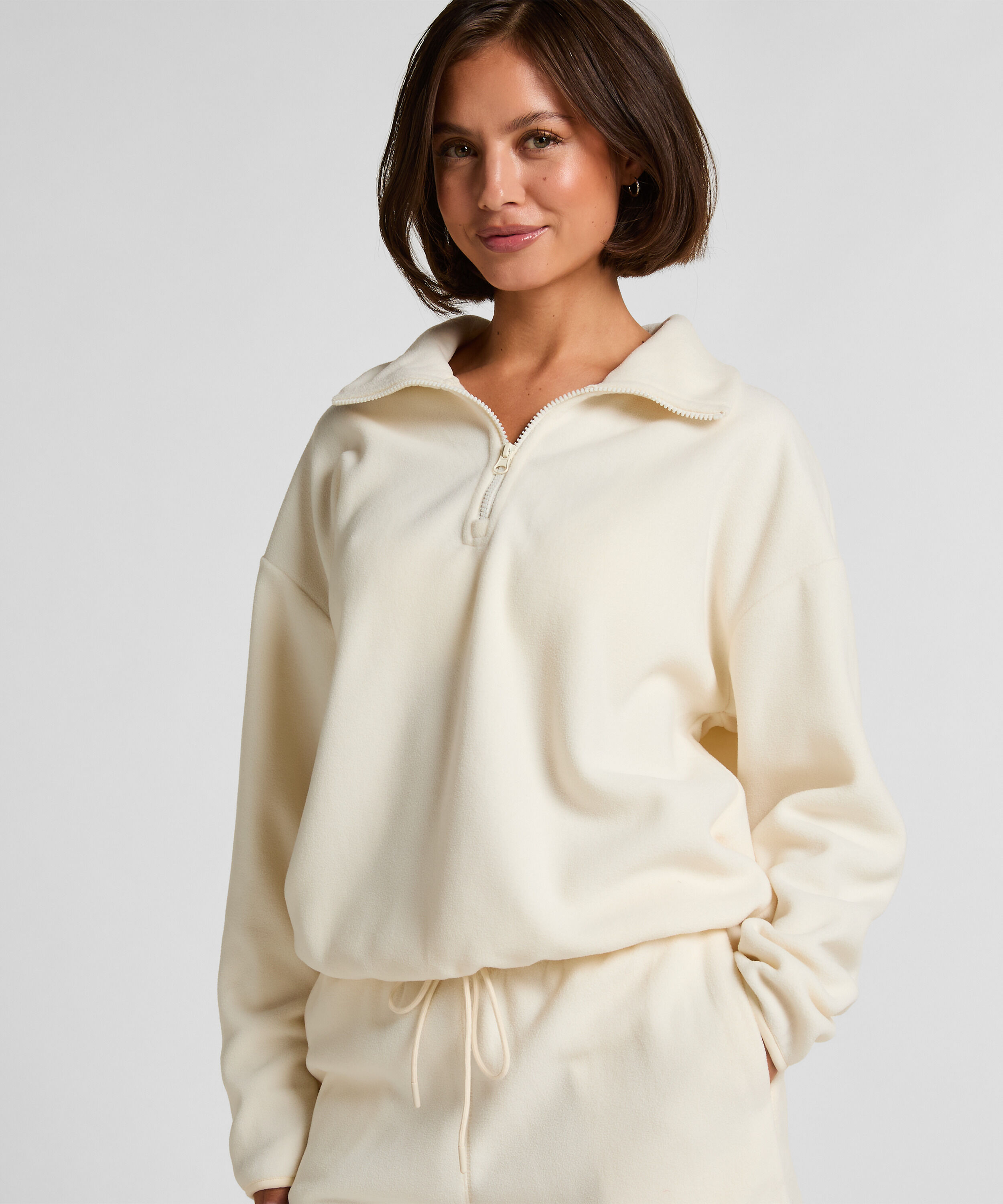Sportieve fleece top met rits, Wit