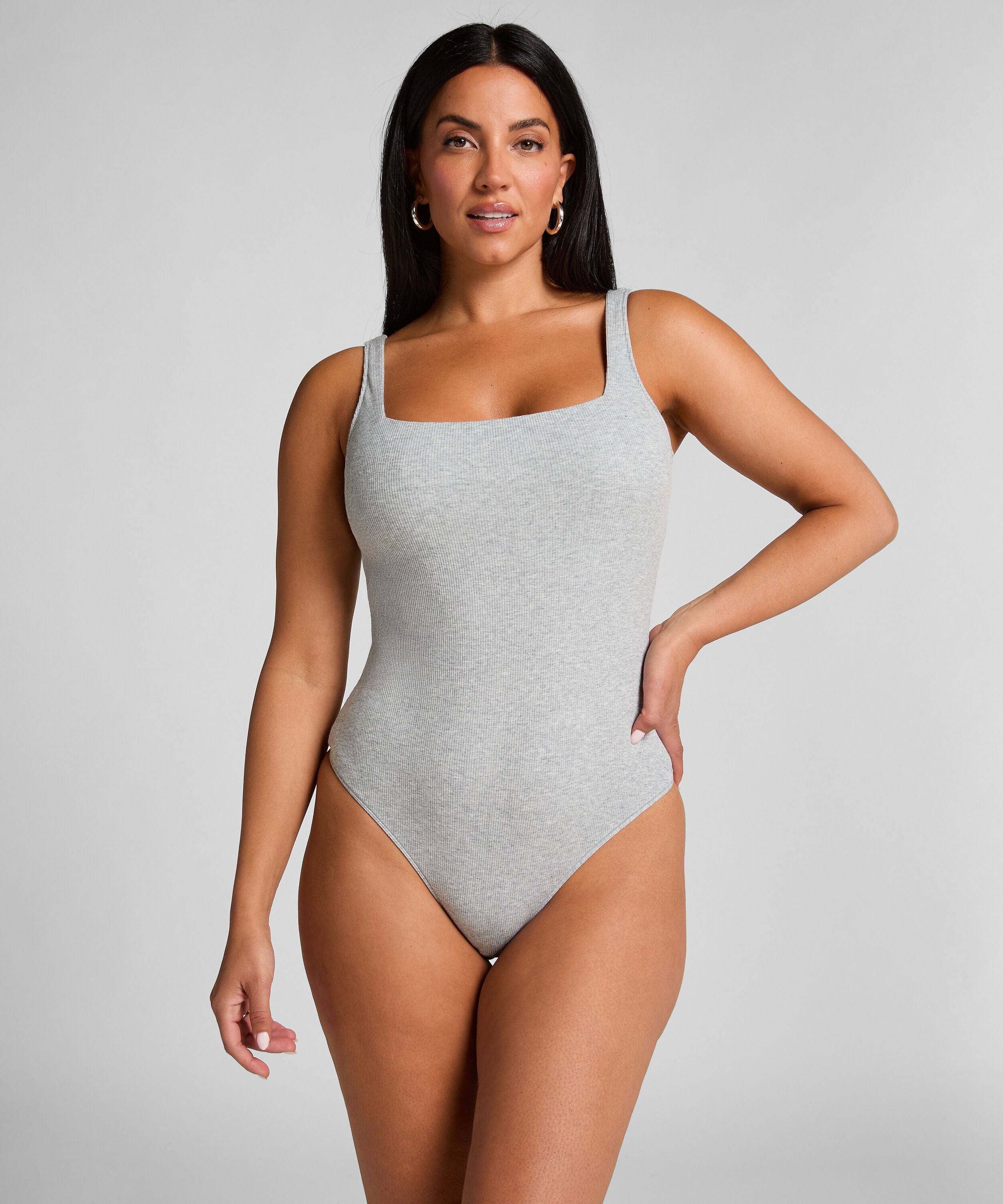 Katoenen rib body, Grijs
