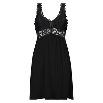 Slipdress Modal lace, Zwart