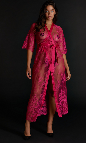 Lange Kimono Allover Lace, Roze