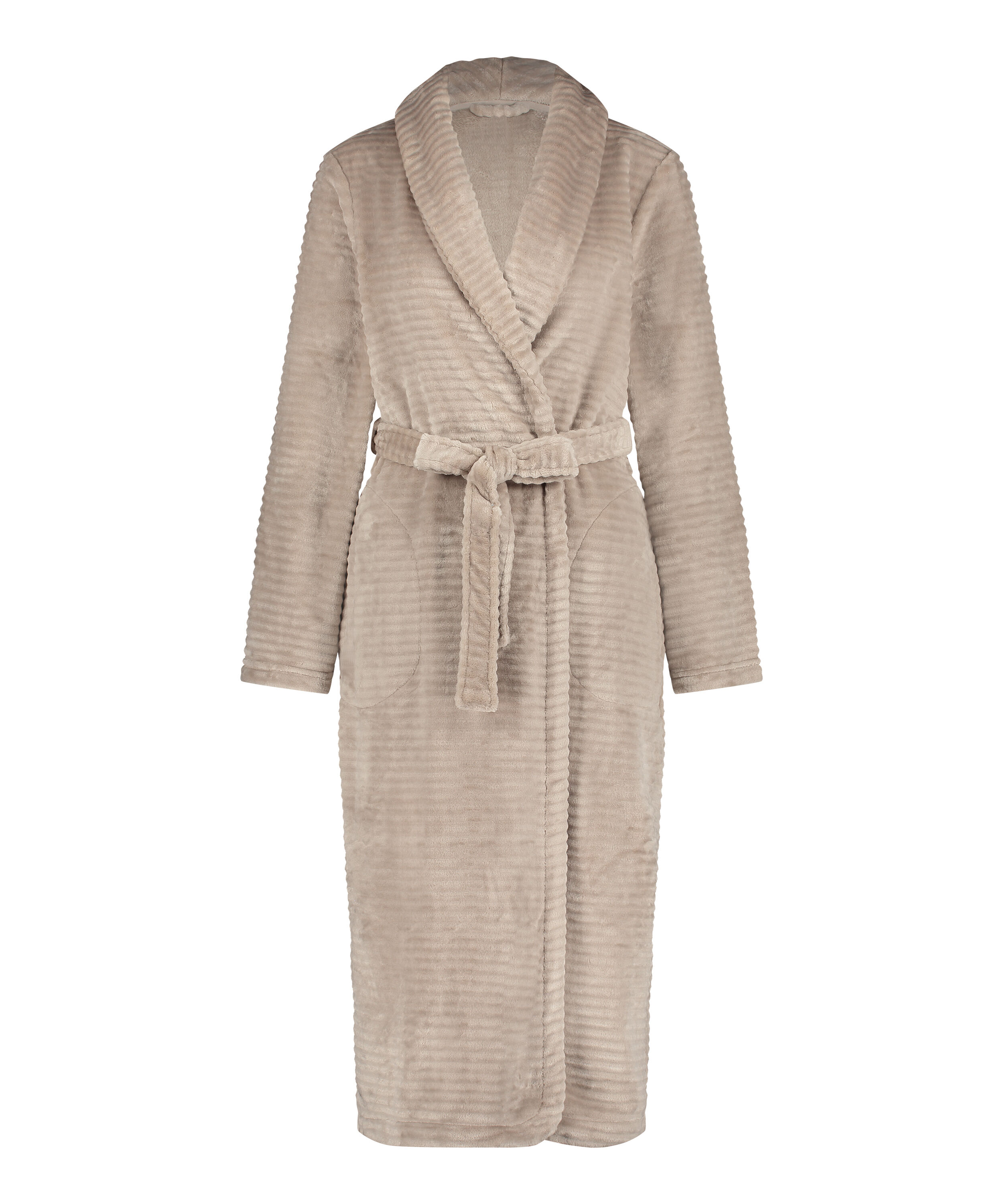 Lange badjas Fleece rib - Beige - Badjassen - Hunkemöller