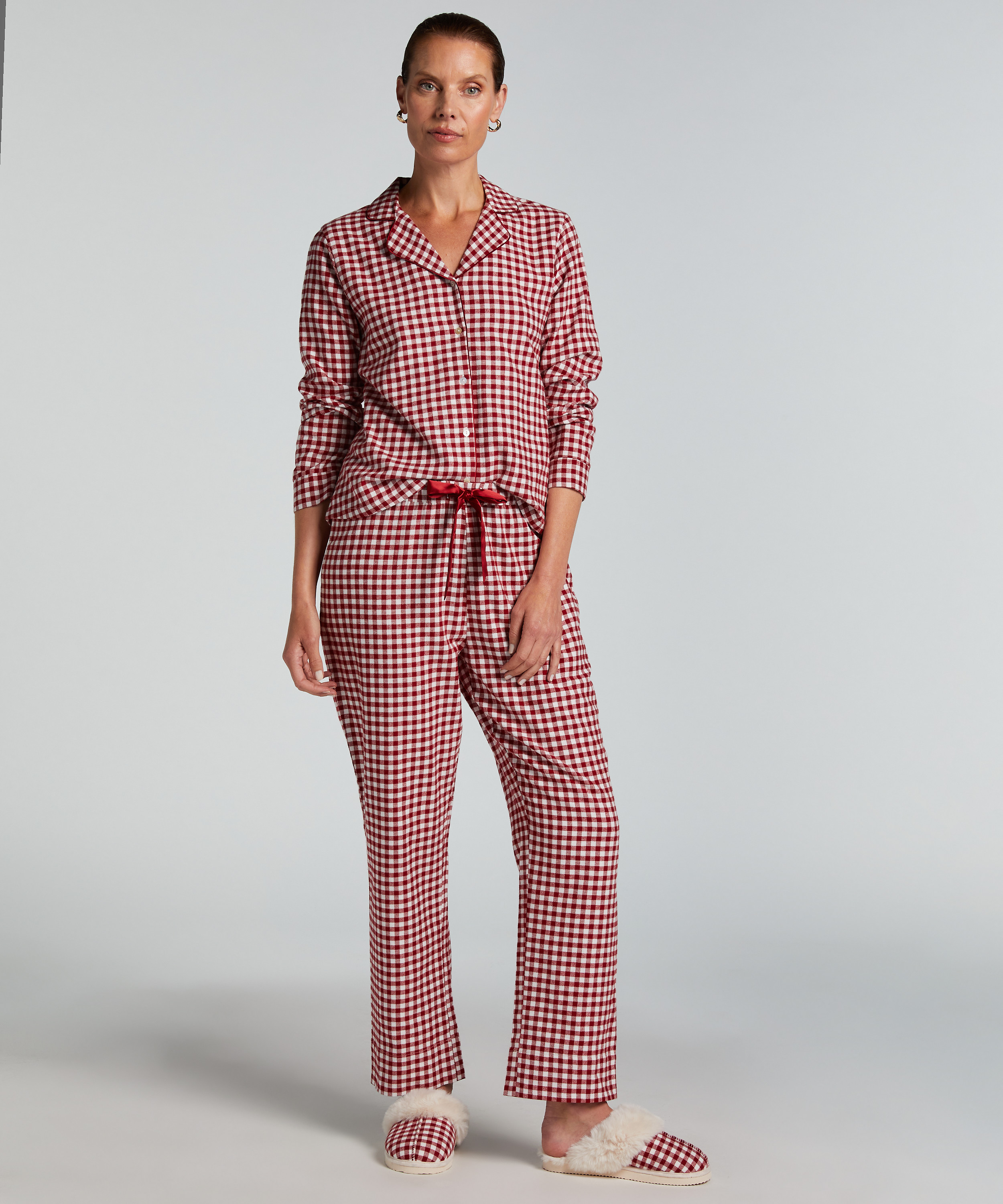 Produktbild von Duohropke Pyjama Damen Lang Kariert Schlafanzug Damen Warm Flanell Frauen Casual Button Plaid Print Zweiteilige Langarm Pyjama Pyjama Anzug Valentinstag Outfit