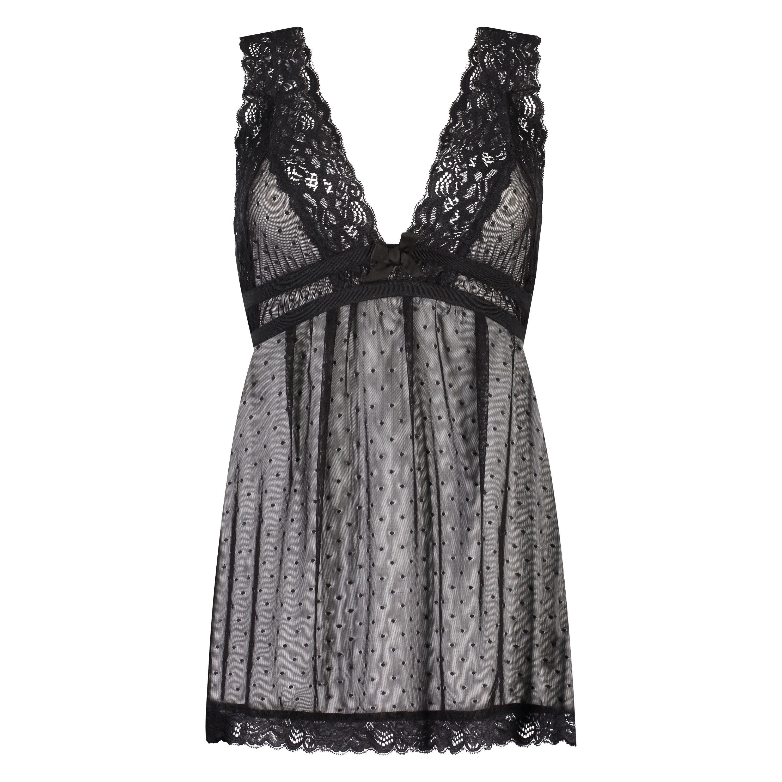 Slipdress Mesh Lace, Zwart, main